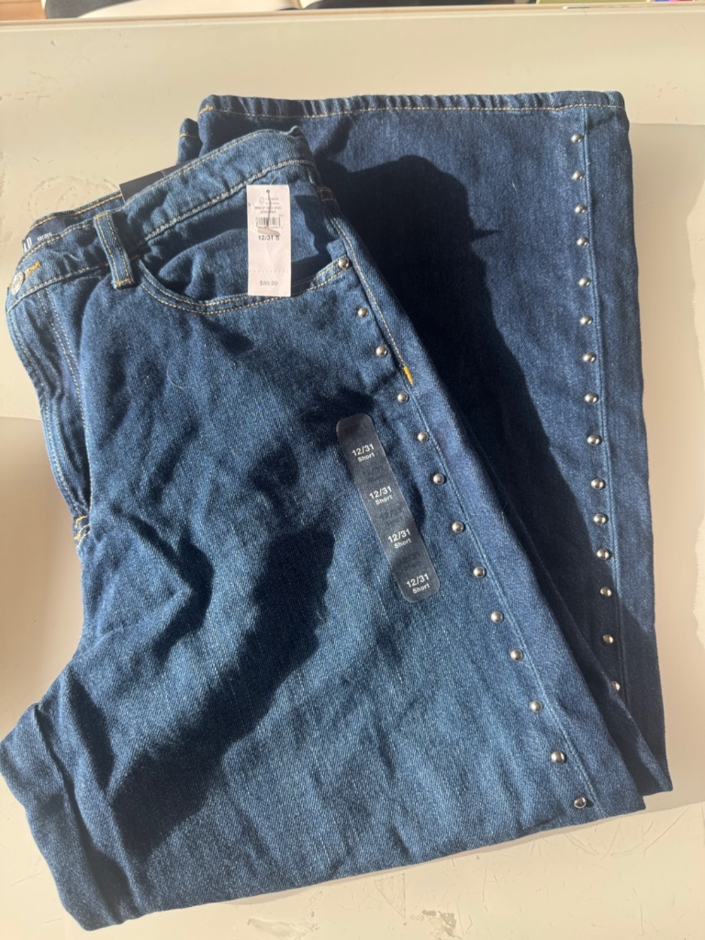 GAP Blue High Ride Wide-Leg Jeans with Silver Stud Trim. 12/31 Petite